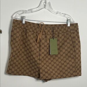 Gucci Tan Monogram Drawstring Shorts